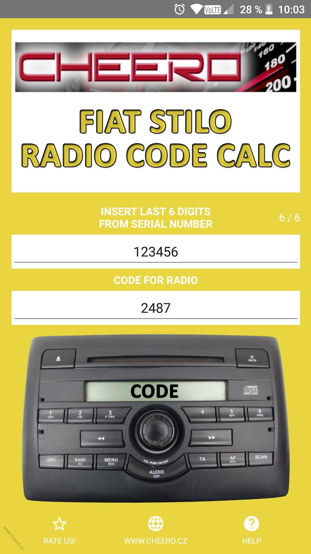 FIAT STILO RADIO CODE CALC