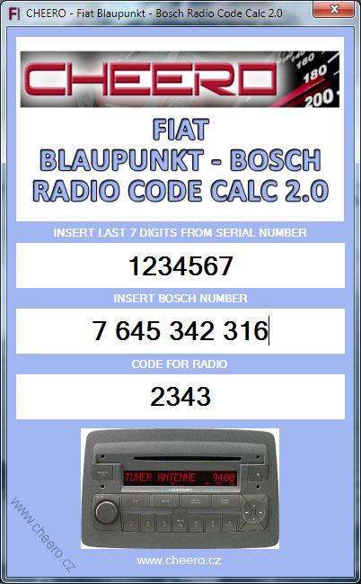 FIAT BLAUPUNKT BOSCH - RADIO CODE CALC