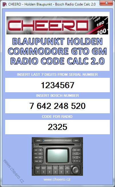 HOLDEN BLAUPUNKT COMMODORE GTO GM VAUXHALL - RADIO CODE CALC