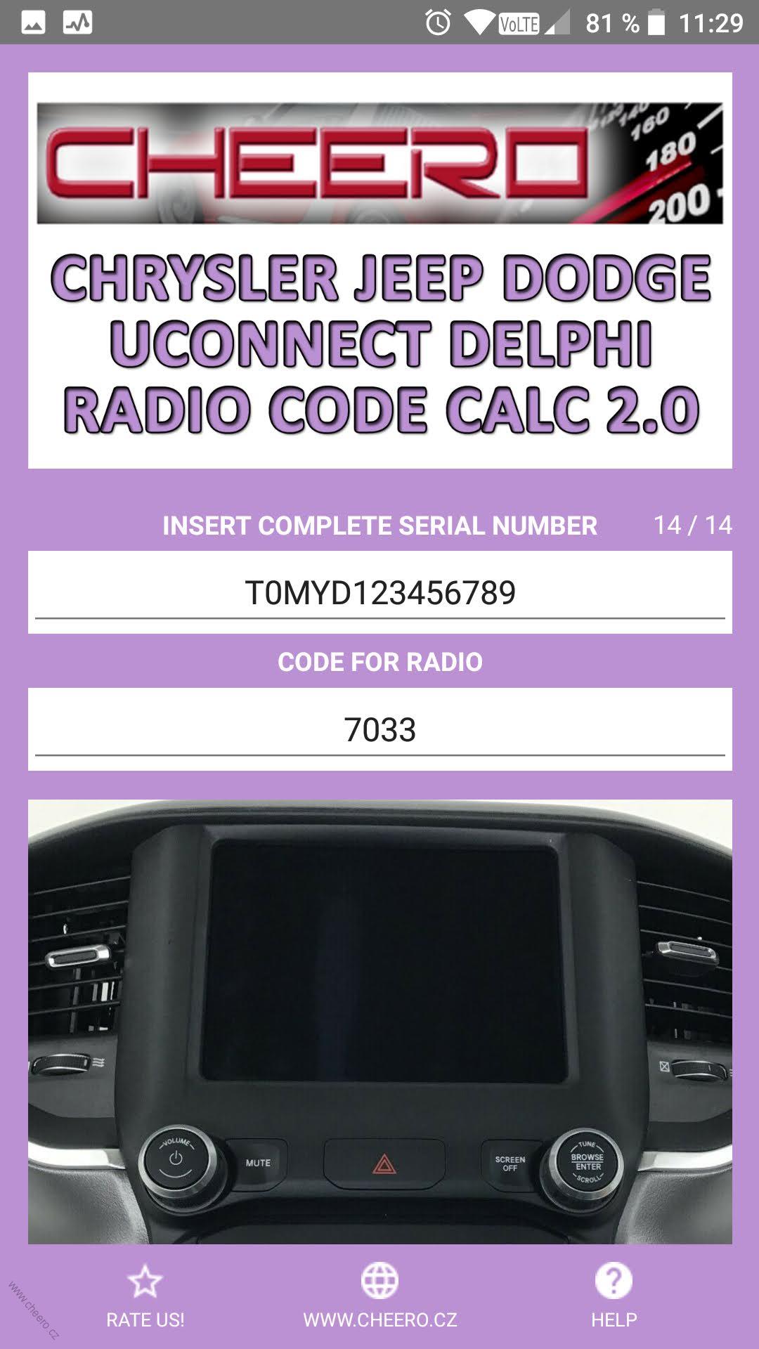 CHRYSLER JEEP DODGE DELPHI UCONNECT - RADIO CODE CALC