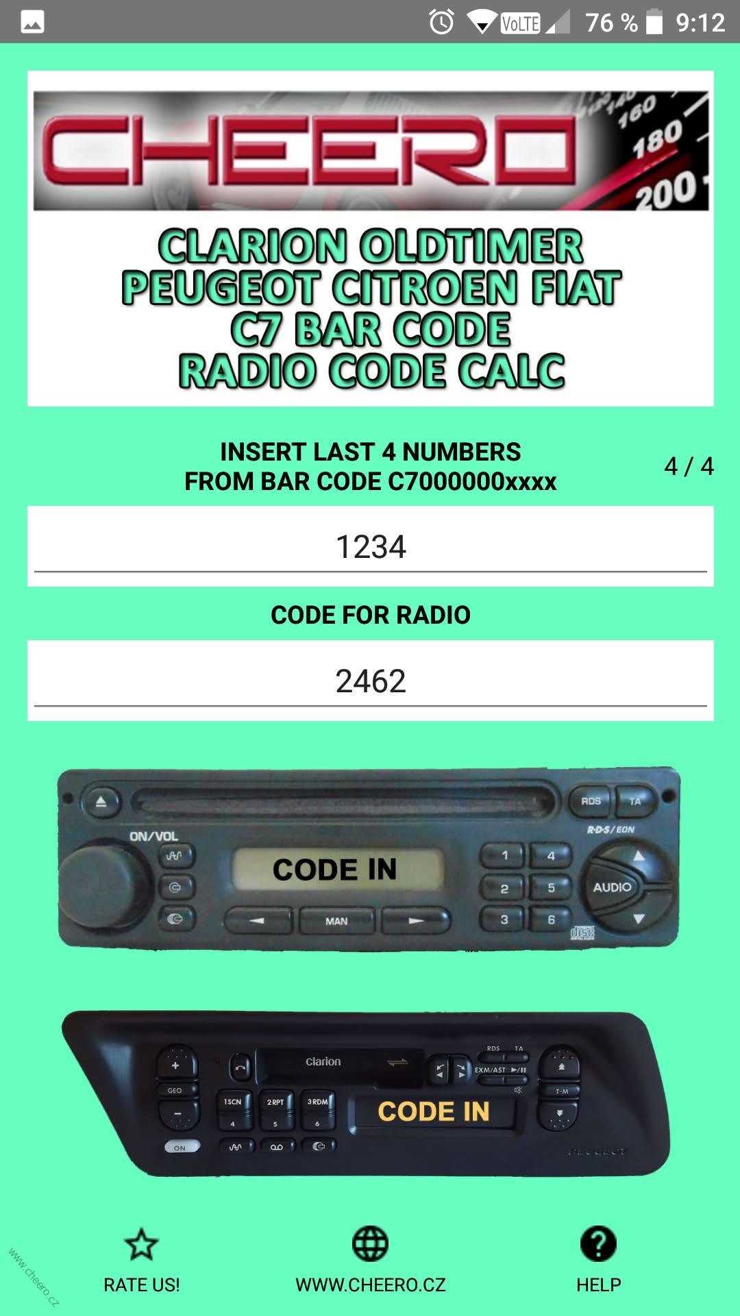 RADIO CODE FOR CLARION PU-2294 BAR CODE C7