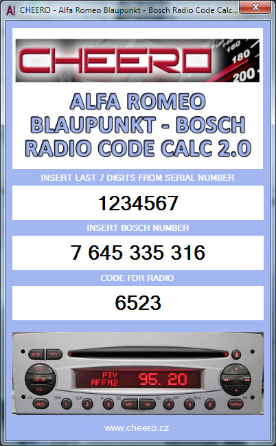 ALFA ROMEO BLAUPUNKT BOSCH - RADIO CODE CALC
